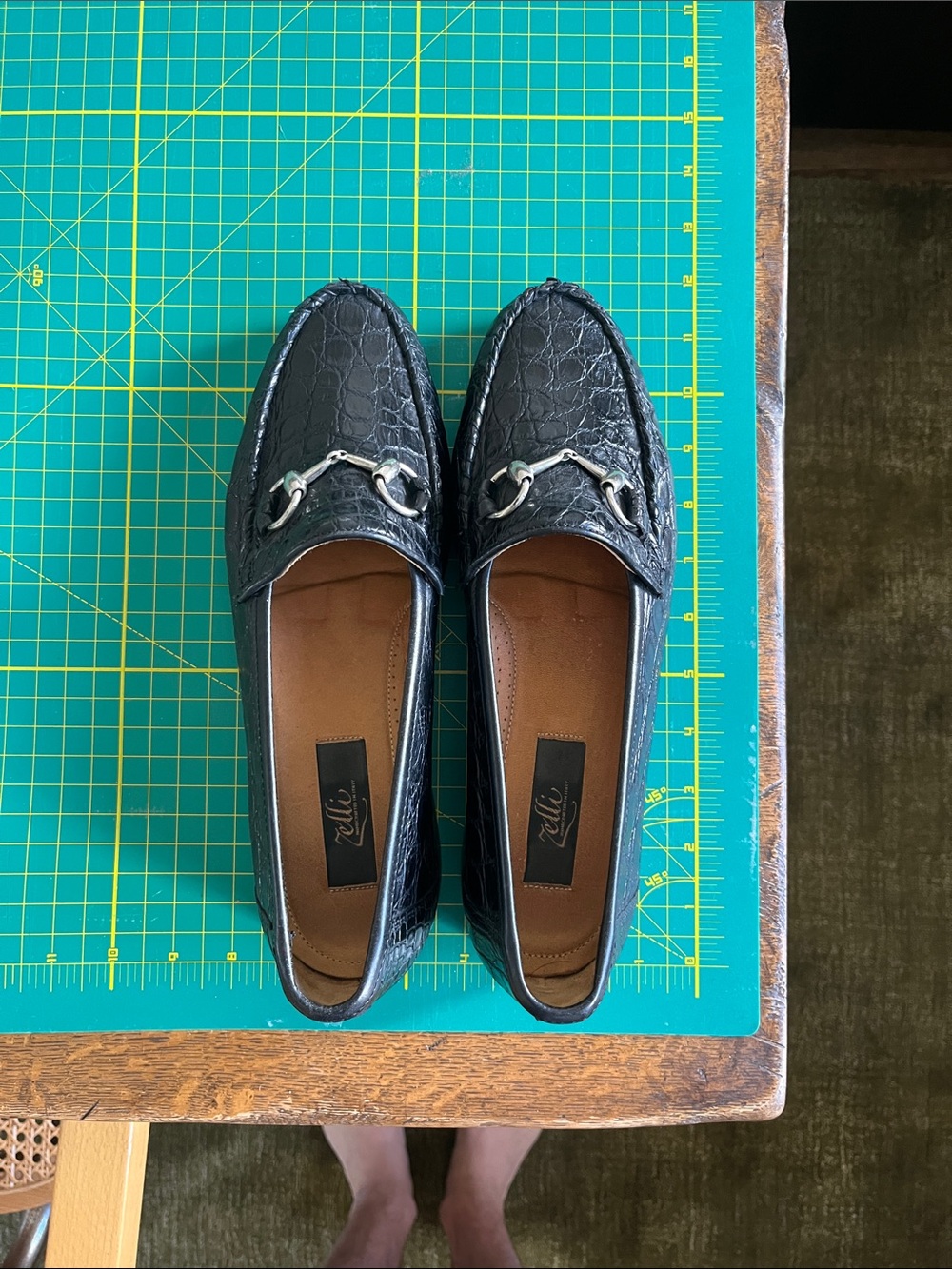 Black Crocodile leather Slip-On Loafers with Silver Bit